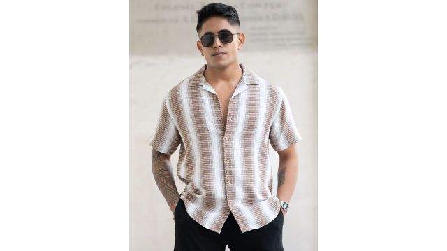 Powerlook Men Horizontal Stripes Casual Shirt (White, Short Sleeves)