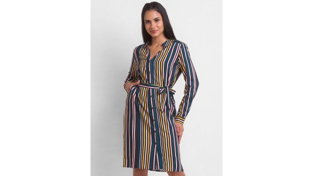 Purple Striped Shirt Dress (Teal Tone)