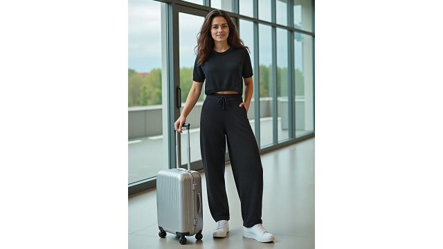 Regular Cotton Mid‑Rise Pants with Two Pockets (Black)