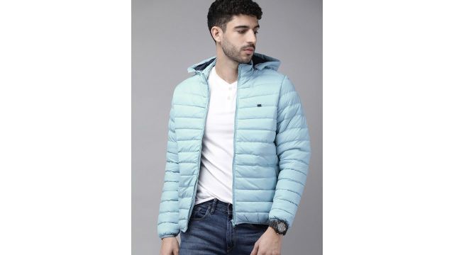 Roadster Blue Detachable‑Hood Puffer Jacket