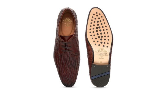 Ruosh Men Tan Brown Textured Leather Formal Derbys