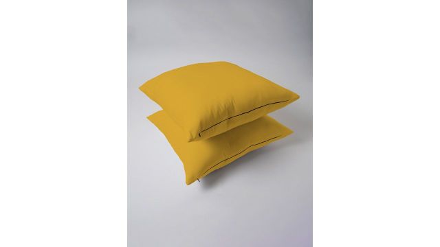 SKANDA FAB Mustard Yellow Pure Cotton Square Sofa Cushions (Set of 2)