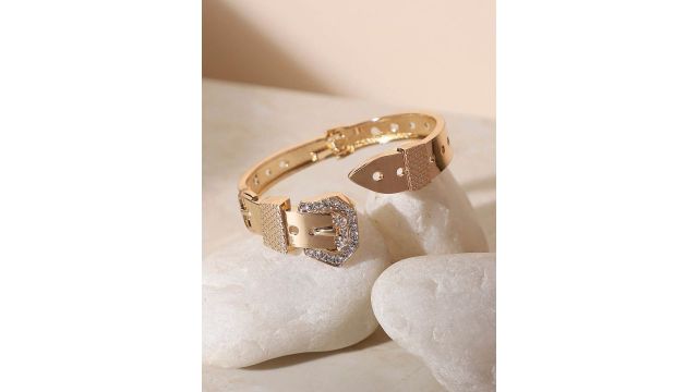 SOHI Women Gold‑Plated Cuff (White Stones)