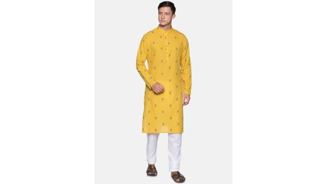 Saffron Threads Men Yellow Woven Design Kurta