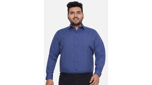 Santonio Classic Spread Collar Striped Cotton Plus Size Formal Shirt (Blue)