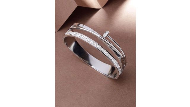 Scintillare by Sukkhi Stainless Steel Crystal‑Studded Kada (Rhodium‑Plated)