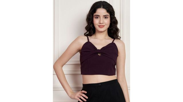 Slenor Women Solid Shoulder Straps Crop Top