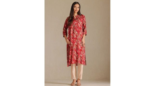 Soch Floral Printed Mandarin Collar Straight Kurta