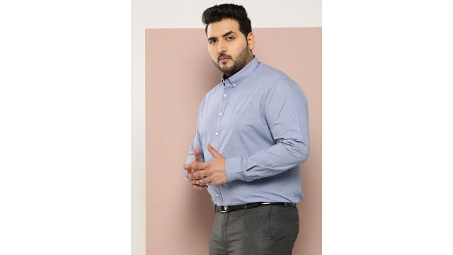Sztori Men Plus Size Smart Pure Cotton Formal Shirt (Blue)