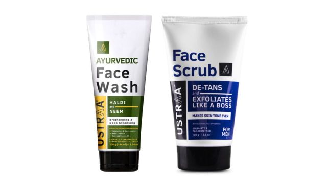 Ustraa Men Haldi & Neem Face Wash 200g & De-Tan Face Scrub 100g