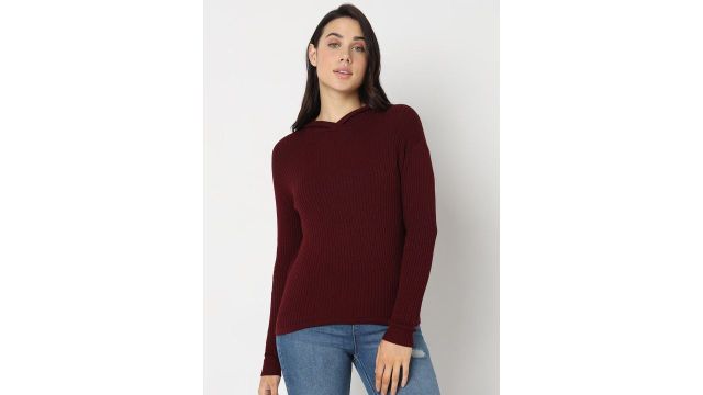 Vero Moda Ribbed Hooded Long Sleeves Pullover