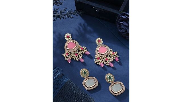 Zaveri Pearls Set of 2 Kundan & Austrian Diamond Drop Earrings