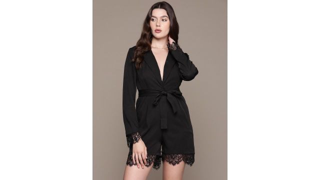 bebe Future Glam Blazer Dress with Tie-Up (Black, Mini)