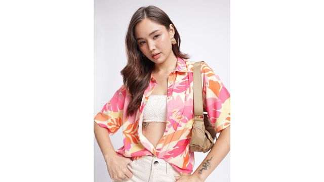 glitchez Oversized Tropical Printed Casual Shirt (Pink/Beige/Orange)