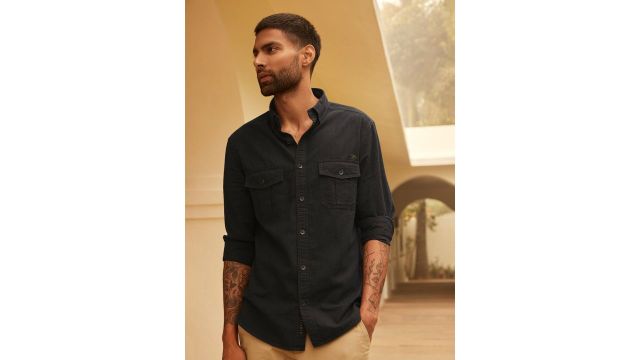 Andamen Men Slim Fit Corduroy Shirt (Black)