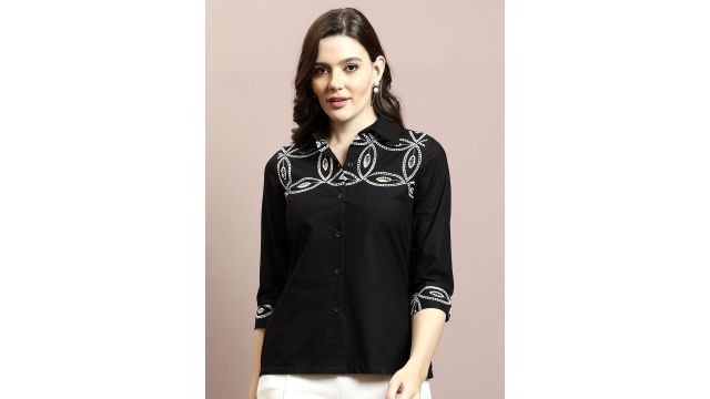 Athena Women Relaxed Opaque Party Shirt (Black)