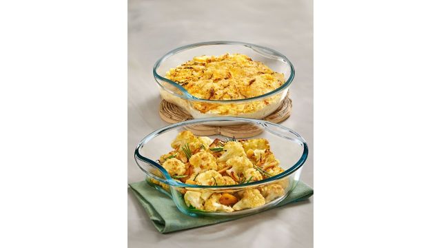 BOROSIL Transparent 2 Pieces Borosilicate Glass Microwave Safe Round Baking Dish