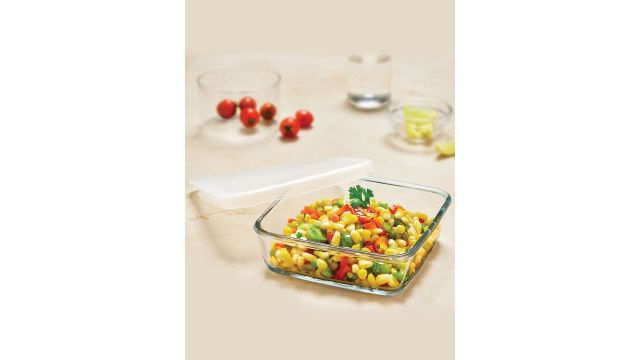 BOROSIL Transparent Glass Square Cake Baking Dish With Lid 500 ml
