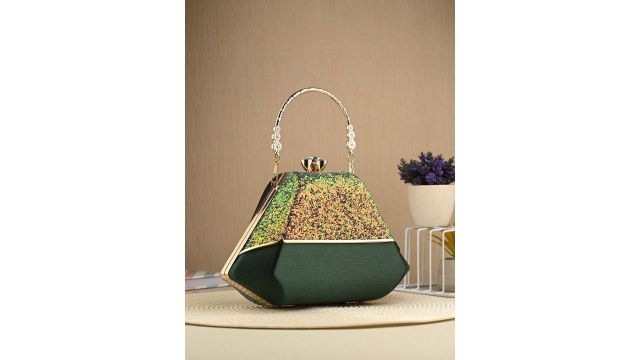 DressBerry Embellished Box Clutch (Purple/Green)