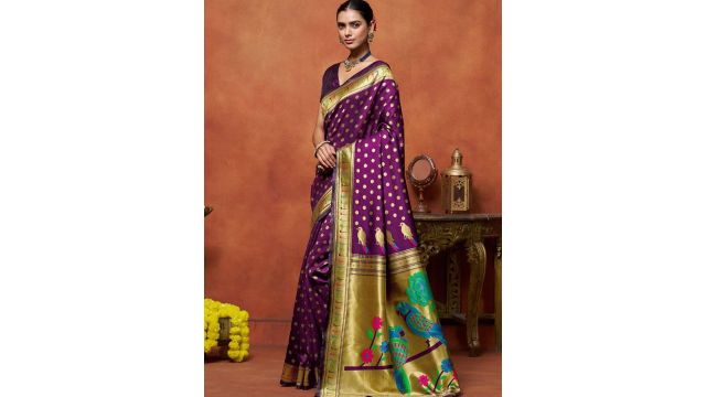KALINI Woven Design Zari Silk Blend Paithani Saree