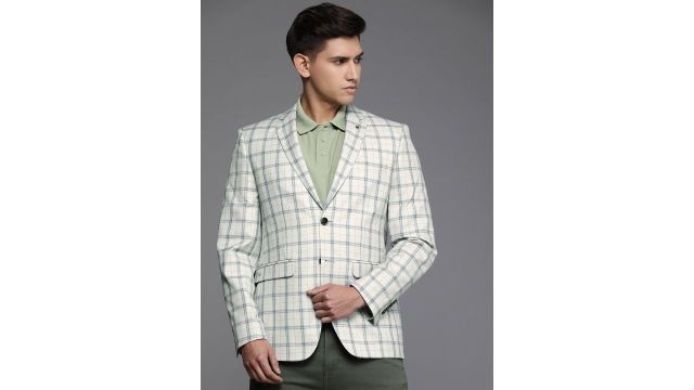 Louis Philippe Men Checked Single-Breasted Slim-Fit Blazer