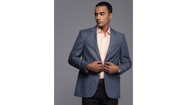 Louis Philippe Pure Wool Checked Single-Breasted Formal Blazers