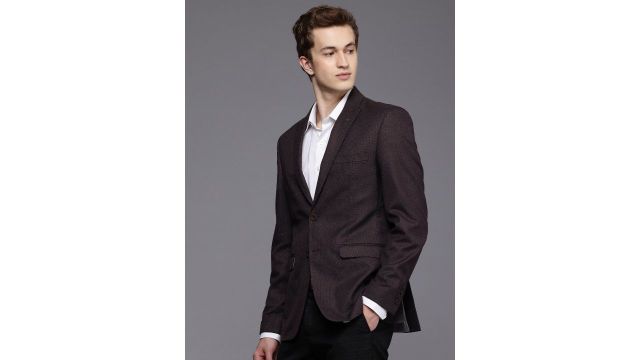 Louis Philippe Slim Fit Self Design Single-Breasted Formal Blazer