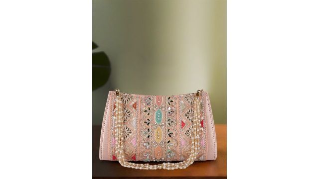 PLANX Embroidered Box Clutch (Pink/Gold)