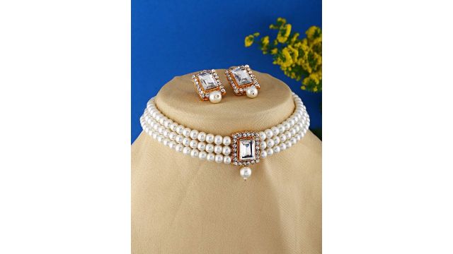 Shining Diva White Pearls Beaded & Kundan Choker Set