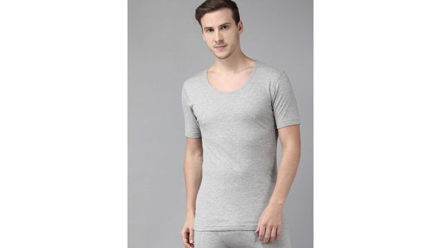 Van Heusen Innerwear Men Grey Solid Warmtech Antibacterial Extra Warm Thermal Top