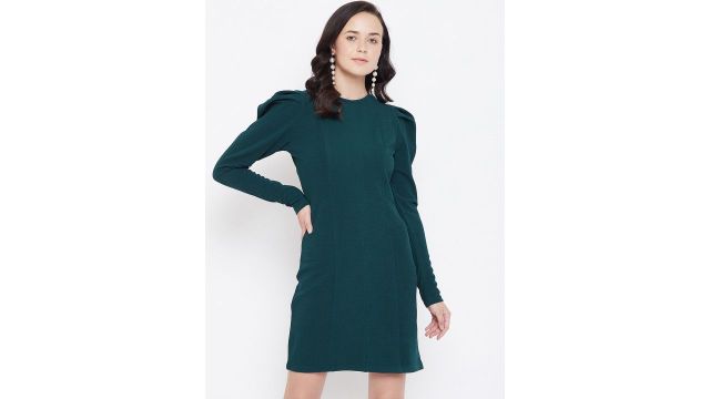 Zastraa Women Green Solid Knee Length Sheath Dress