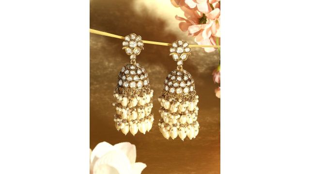 Zaveri Pearls Gold‑Plated Stones & Beads Dome Jhumkas