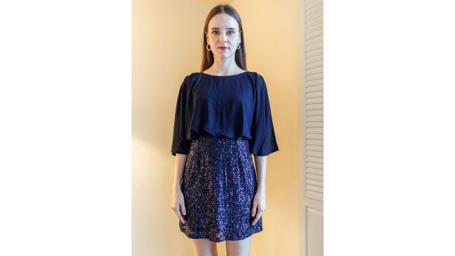 Zink London Sequined Cape Sleeve Blouson Dress